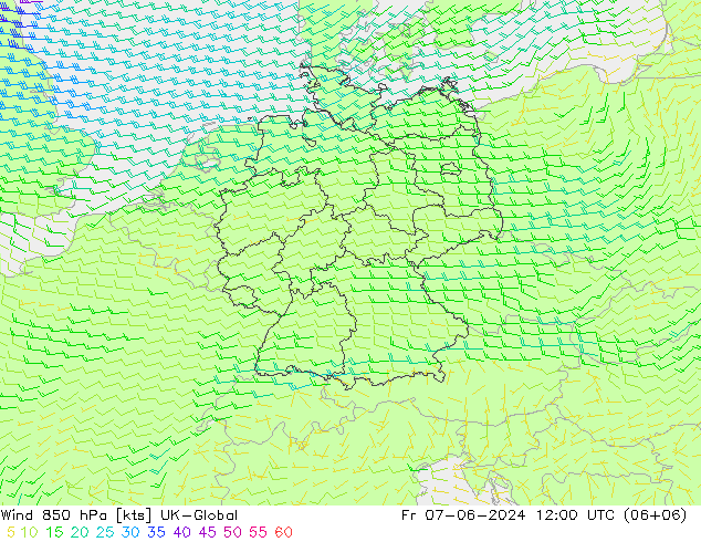 Rüzgar 850 hPa UK-Global Cu 07.06.2024 12 UTC