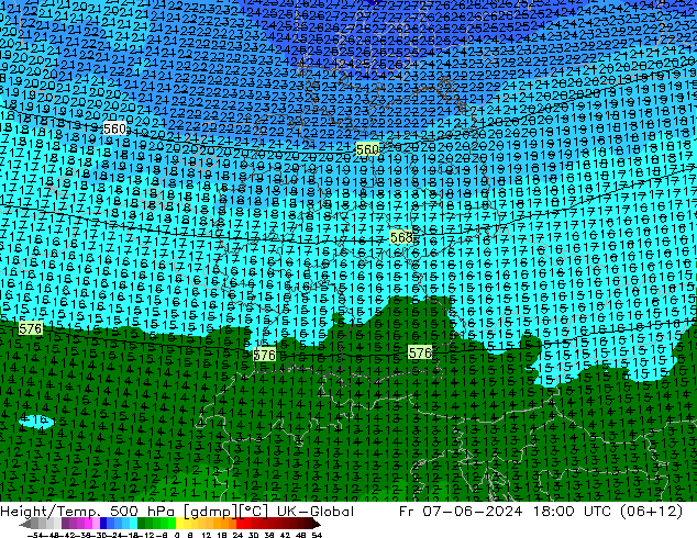 Height/Temp. 500 hPa UK-Global  07.06.2024 18 UTC