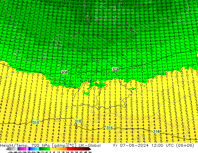 Height/Temp. 700 hPa UK-Global Fr 07.06.2024 12 UTC