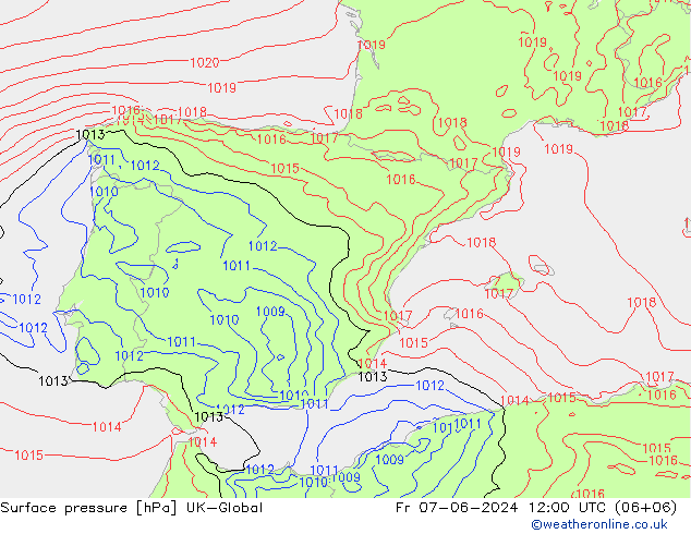 Presión superficial UK-Global vie 07.06.2024 12 UTC