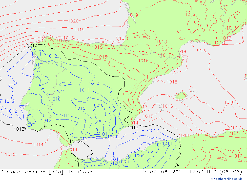 Surface pressure UK-Global Fr 07.06.2024 12 UTC