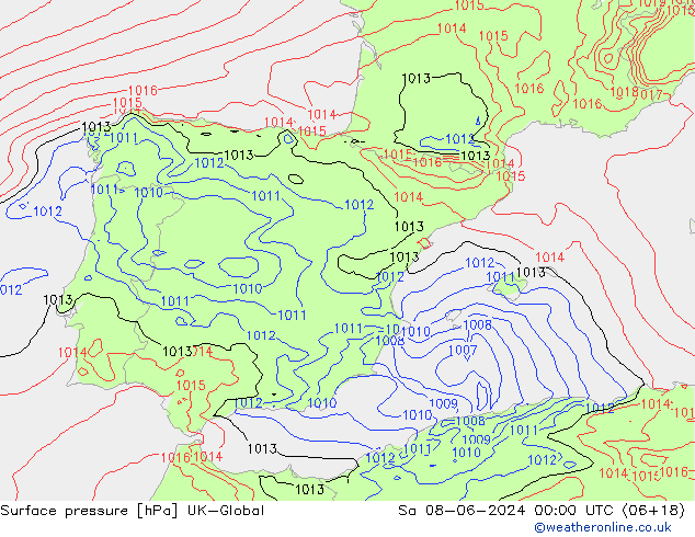 Atmosférický tlak UK-Global So 08.06.2024 00 UTC