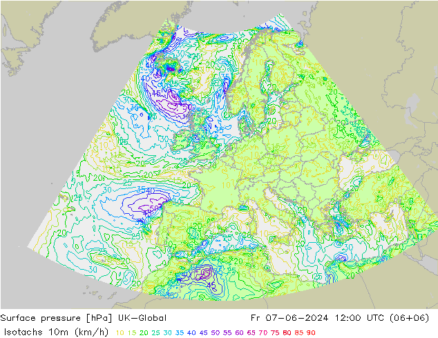 Isotachs (kph) UK-Global  07.06.2024 12 UTC