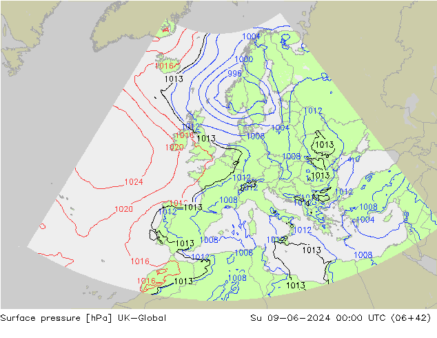 Surface pressure UK-Global Su 09.06.2024 00 UTC