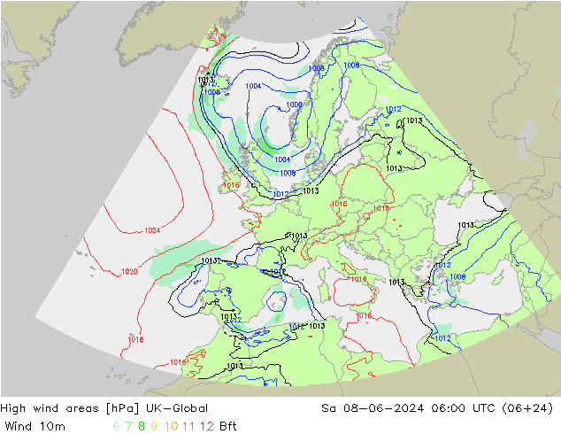 High wind areas UK-Global Sáb 08.06.2024 06 UTC