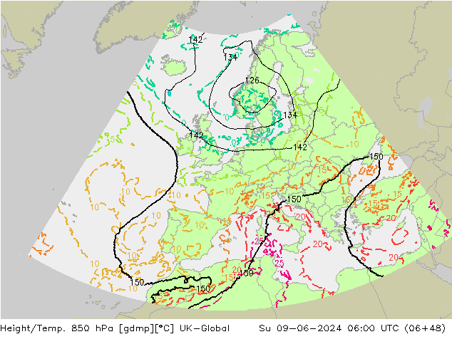 Height/Temp. 850 hPa UK-Global Su 09.06.2024 06 UTC