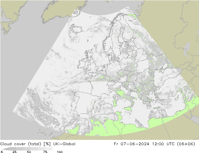 Cloud cover (total) UK-Global Pá 07.06.2024 12 UTC