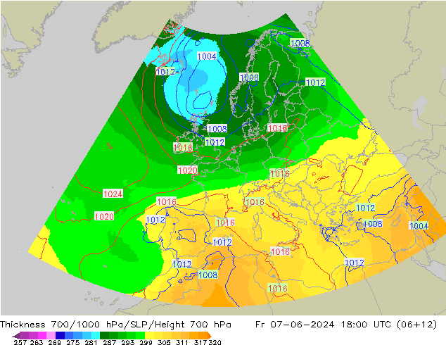 Thck 700-1000 hPa UK-Global Pá 07.06.2024 18 UTC