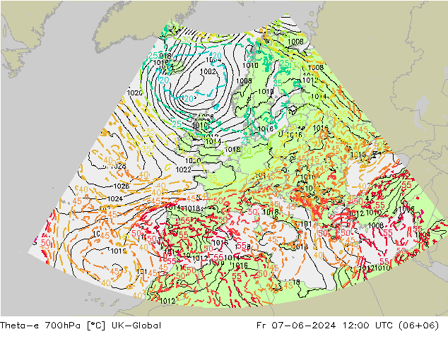 Theta-e 700гПа UK-Global пт 07.06.2024 12 UTC