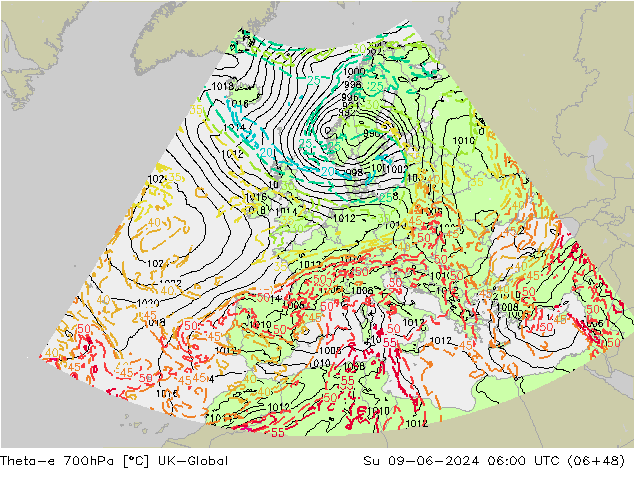 Theta-e 700hPa UK-Global So 09.06.2024 06 UTC