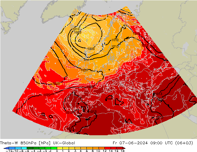 Theta-W 850hPa UK-Global Fr 07.06.2024 09 UTC