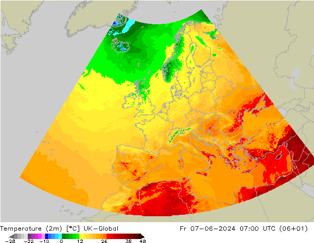 Temperaturkarte (2m) UK-Global Fr 07.06.2024 07 UTC