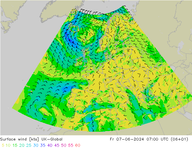 Surface wind UK-Global Fr 07.06.2024 07 UTC