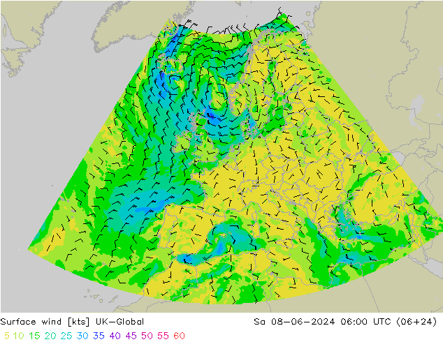 wiatr 10 m UK-Global so. 08.06.2024 06 UTC