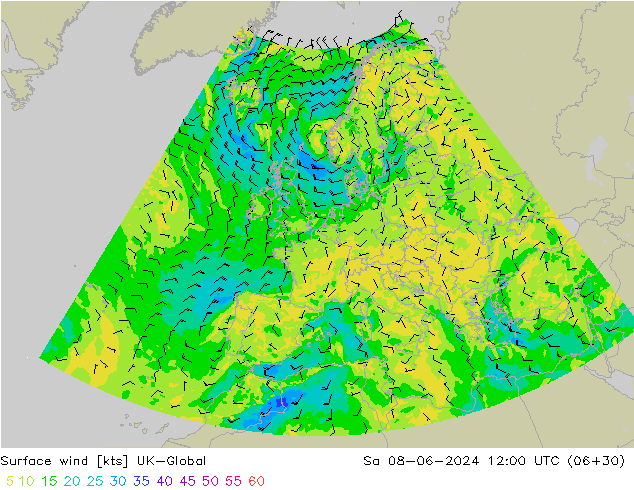 Surface wind UK-Global Sa 08.06.2024 12 UTC