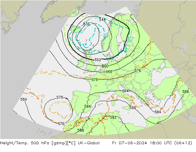 Height/Temp. 500 hPa UK-Global 星期五 07.06.2024 18 UTC