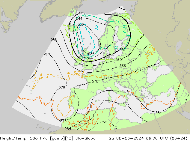 Hoogte/Temp. 500 hPa UK-Global za 08.06.2024 06 UTC
