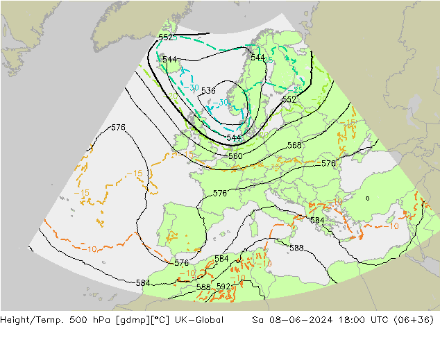 Yükseklik/Sıc. 500 hPa UK-Global Cts 08.06.2024 18 UTC