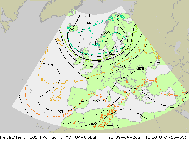 Géop./Temp. 500 hPa UK-Global dim 09.06.2024 18 UTC