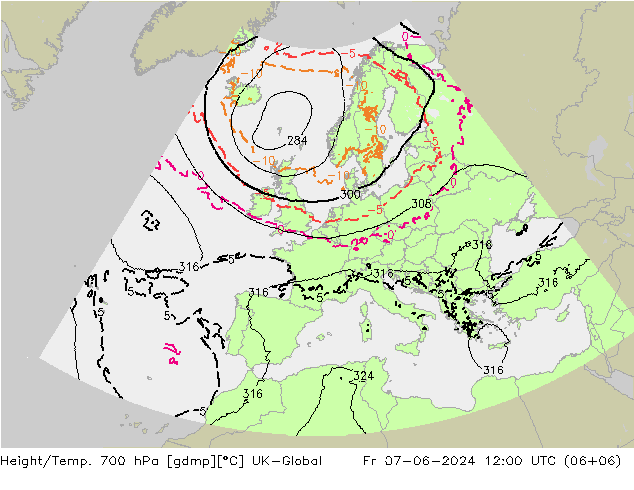 Height/Temp. 700 hPa UK-Global pt. 07.06.2024 12 UTC
