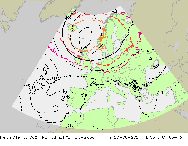 Height/Temp. 700 hPa UK-Global  07.06.2024 18 UTC