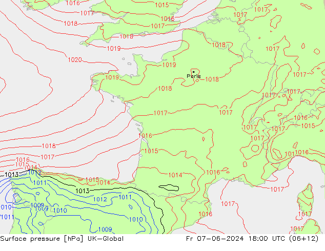 Atmosférický tlak UK-Global Pá 07.06.2024 18 UTC