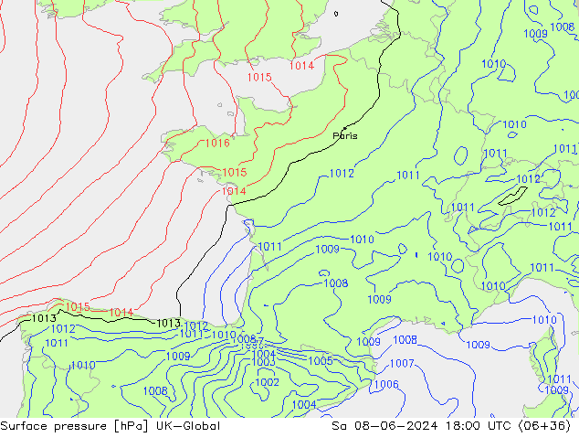 Pressione al suolo UK-Global sab 08.06.2024 18 UTC