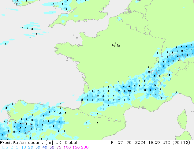 Precipitation accum. UK-Global Pá 07.06.2024 18 UTC