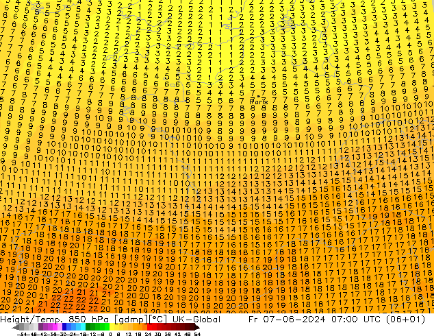 Height/Temp. 850 hPa UK-Global Fr 07.06.2024 07 UTC