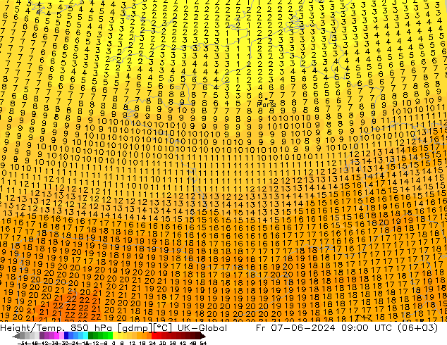 Height/Temp. 850 hPa UK-Global Sex 07.06.2024 09 UTC