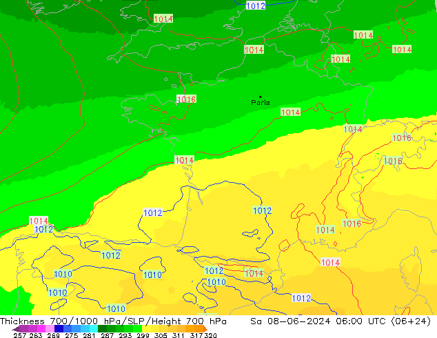Thck 700-1000 hPa UK-Global  08.06.2024 06 UTC