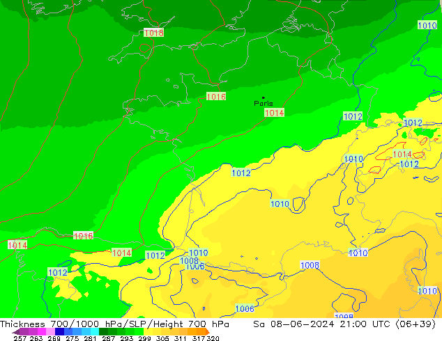 Thck 700-1000 hPa UK-Global so. 08.06.2024 21 UTC