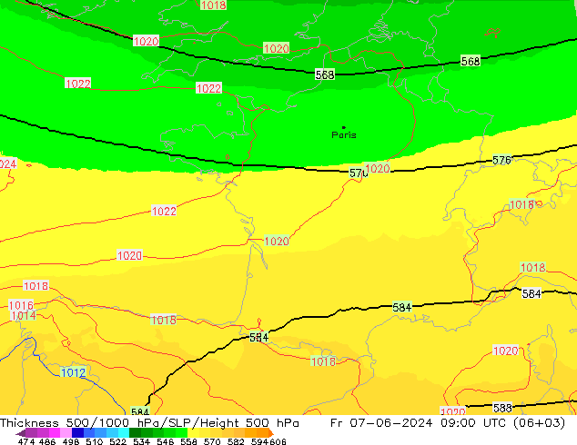 Schichtdicke 500-1000 hPa UK-Global Fr 07.06.2024 09 UTC