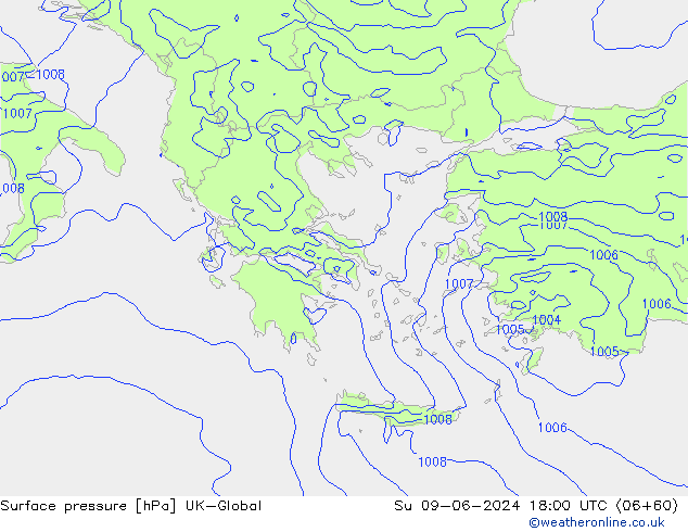 Surface pressure UK-Global Su 09.06.2024 18 UTC