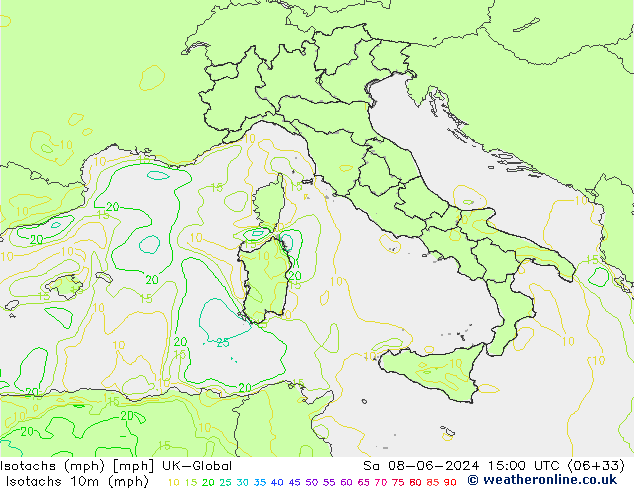 Isotachen (mph) UK-Global Sa 08.06.2024 15 UTC