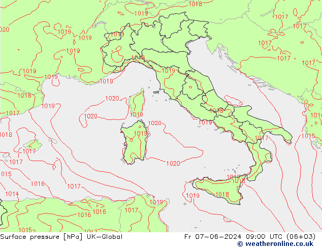 Luchtdruk (Grond) UK-Global vr 07.06.2024 09 UTC