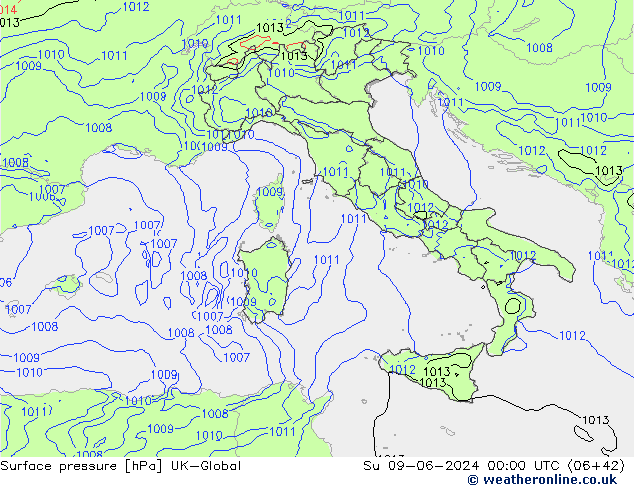 pressão do solo UK-Global Dom 09.06.2024 00 UTC