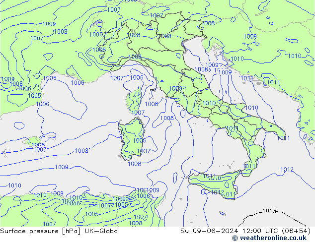 pression de l'air UK-Global dim 09.06.2024 12 UTC