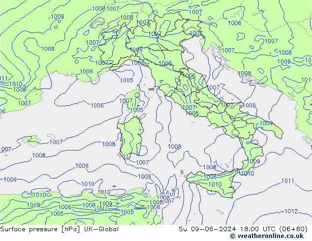 Atmosférický tlak UK-Global Ne 09.06.2024 18 UTC