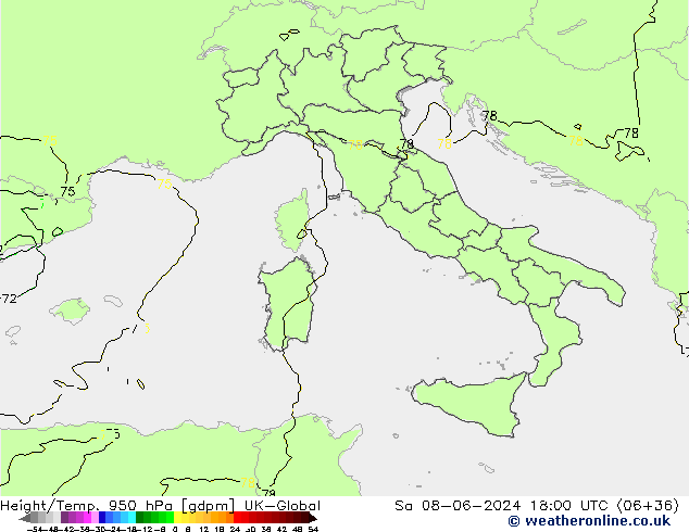 Geop./Temp. 950 hPa UK-Global sáb 08.06.2024 18 UTC