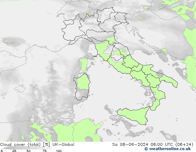 Cloud cover (total) UK-Global Sa 08.06.2024 06 UTC