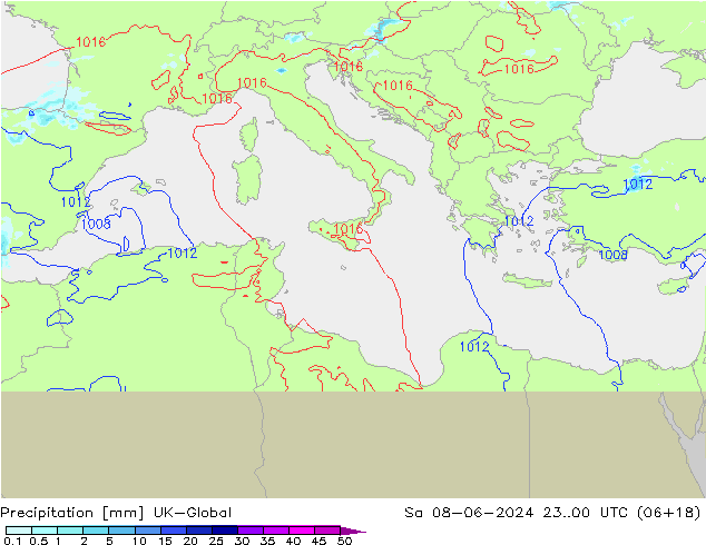 Precipitazione UK-Global sab 08.06.2024 00 UTC