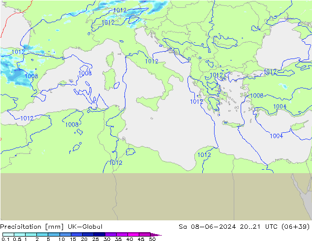 Precipitazione UK-Global sab 08.06.2024 21 UTC