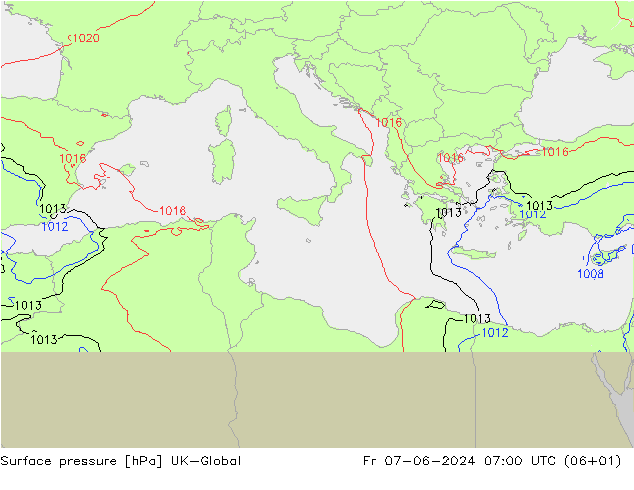 приземное давление UK-Global пт 07.06.2024 07 UTC