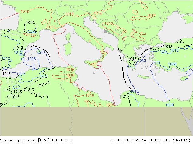 Atmosférický tlak UK-Global So 08.06.2024 00 UTC