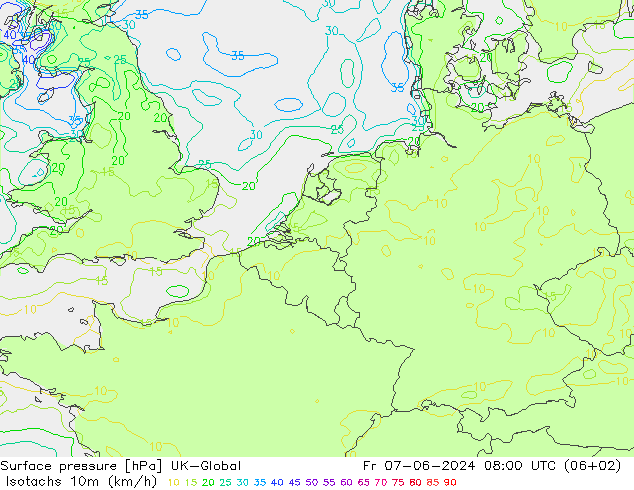 Isotachs (kph) UK-Global пт 07.06.2024 08 UTC