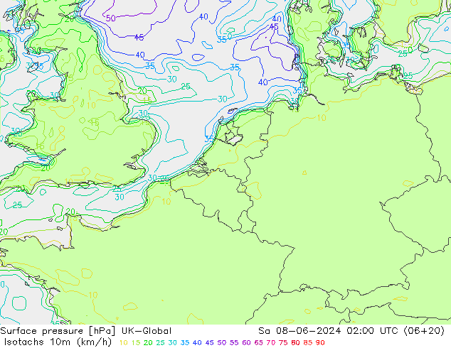 Isotachen (km/h) UK-Global Sa 08.06.2024 02 UTC