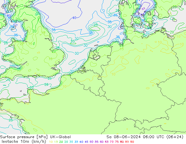 Eşrüzgar Hızları (km/sa) UK-Global Cts 08.06.2024 06 UTC