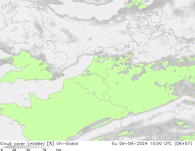 Cloud cover (middle) UK-Global Su 09.06.2024 15 UTC