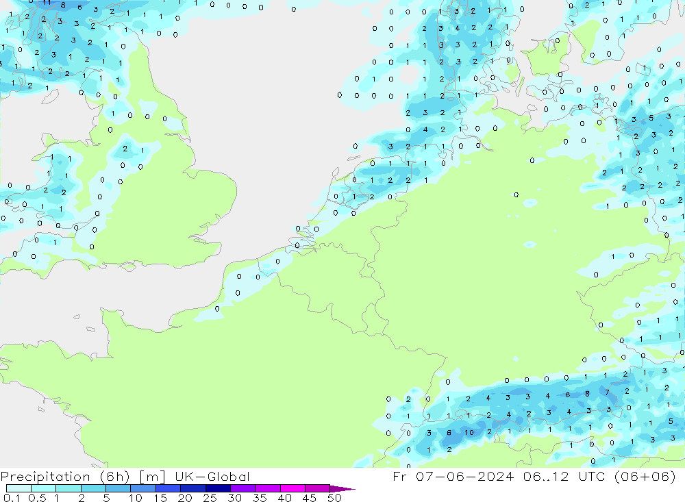 Yağış (6h) UK-Global Cu 07.06.2024 12 UTC